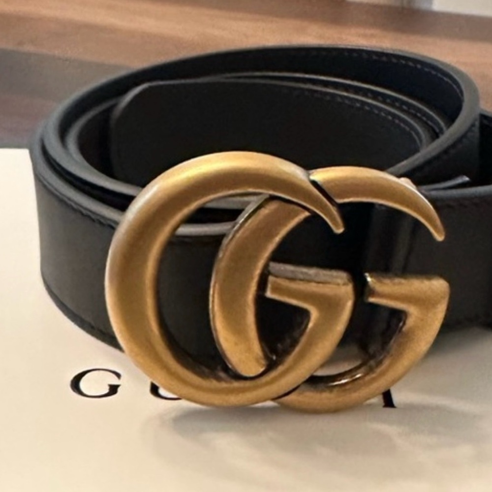 Gucci Black Leather Belt with Gold Buckle